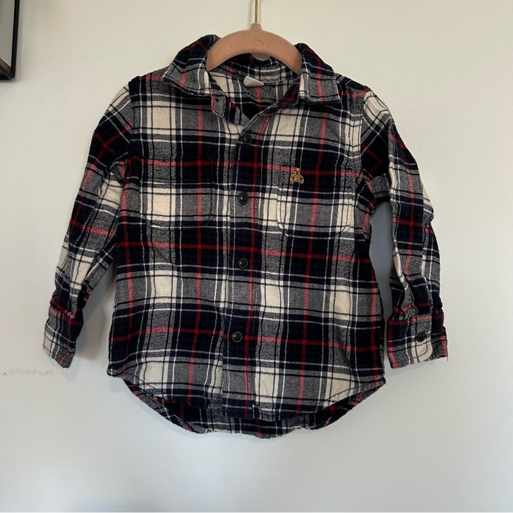 Baby Gap Organic Cotton Plaid Flannel Long Sleeve‎ Button Up Shirt Size 2 Years